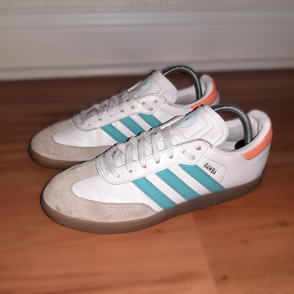 Adidas Samba Miami White Teal Orange Shoes IH8160 Men's Sz 7.5 Women's Sz 8.5 - Picture 4 of 16